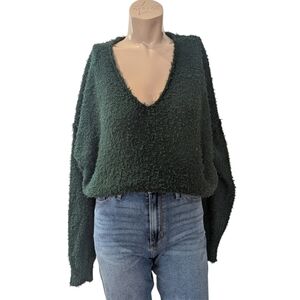 Free People Deep Green V-Neck oversize Sweater
